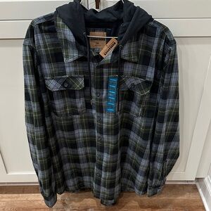 Lucky Brand Green, Blue and Black Plaid Hooded Flannel Shirt Size XXL NWT